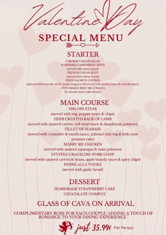 February 14 Special Valentine's menu and live music at Restaurant Piccolo, Camposol