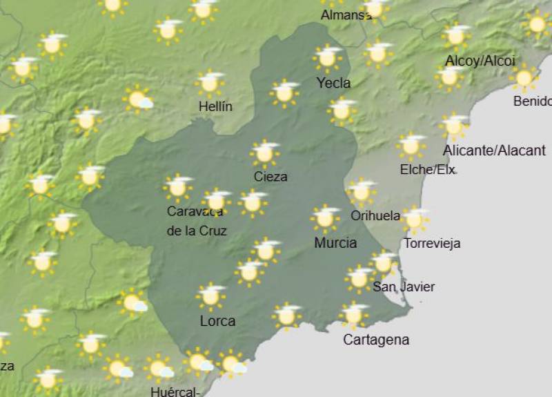 A sunny weekend with rising temperatures: Murcia weekend weather forecast February 13-16