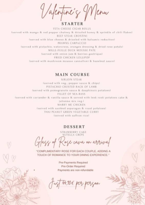 Special Valentine's menu at Restaurant Piccolo in Camposol