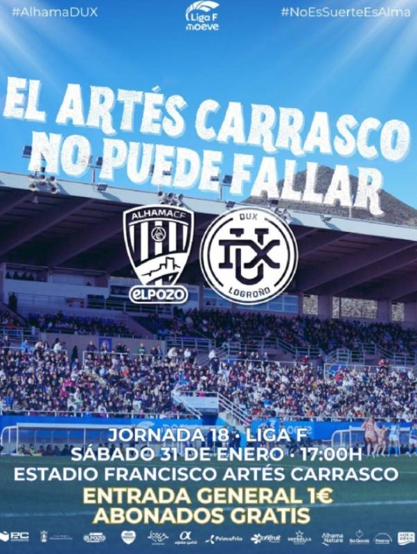 January 31 National first division women’s football as Alhama take on Logroño in Lorca