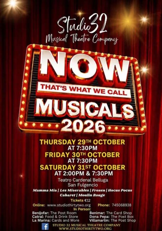 October 29 to 31 Now That’s What We Call Musicals in San Fulgencio